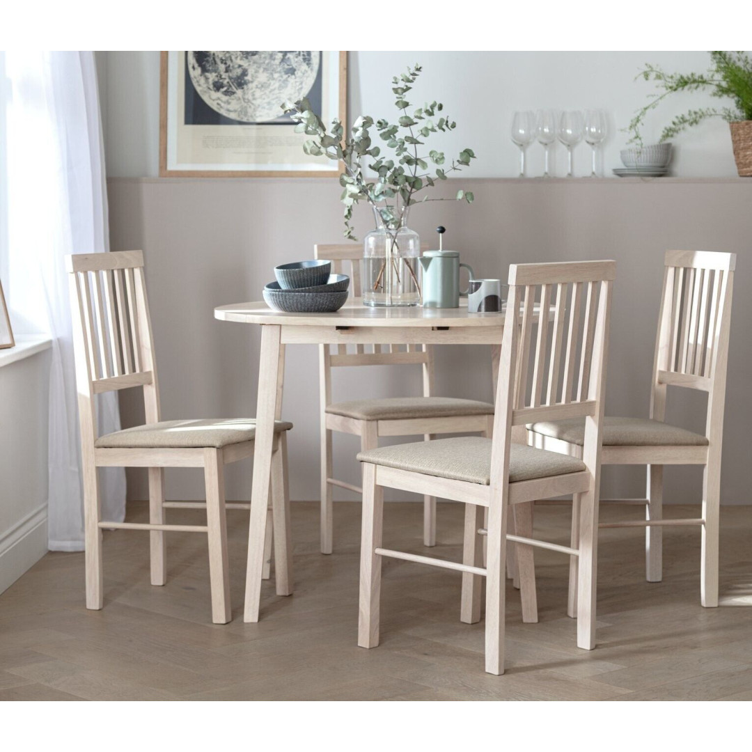 Kendal Solid Wood Extending round  Table & 4 White Ash Chairs