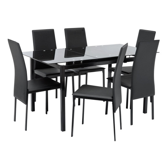 Lido Glass Extending Dining Table & 6 Black Chair ( B Grade 47231 - 45168 )