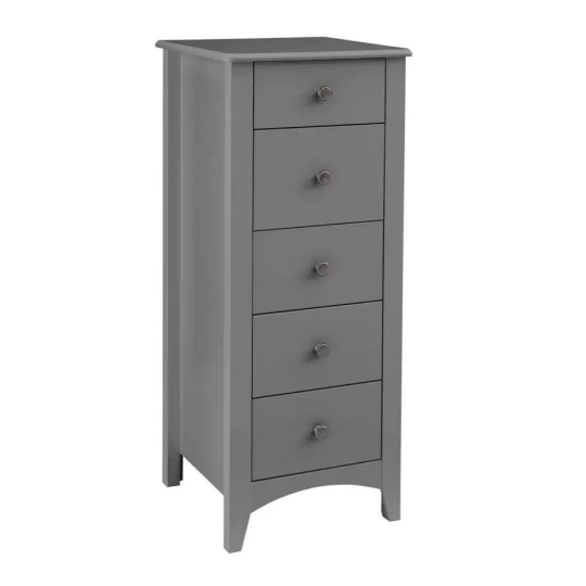 Minato 5 Drawer Narrow Tall Boy - Grey