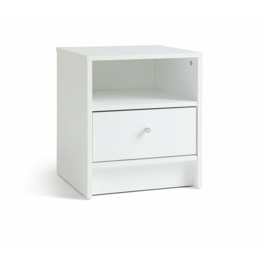 Home Malibu 1 Drawer Bedside Table White | Nightstand Compact Storage Furniture