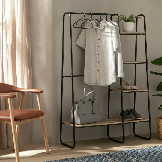 Home Ryan Adjustable Clothes Rail with Shelves - Black | Black clothes rail