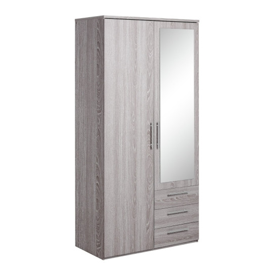 Home Brisbane 2 Door3 Drawer Mirror Wardrobe – GreyOak | Modern Bedroom Storage