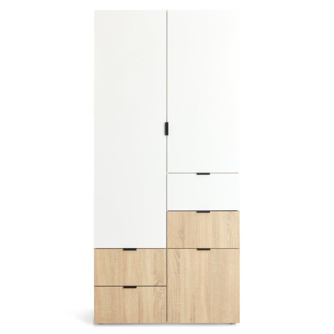 Zeke 2 Door 4 Drawer Wardrobe - White & Oak | Bright Minimalist Styling Zeke 2 Door 4 Drawer Wardrobe - White & Oak | Bright Minimalist Styling