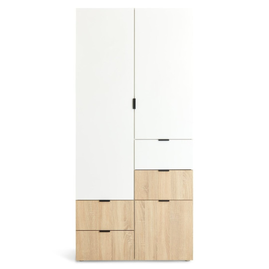 Zeke 2 Door 4 Drawer Wardrobe - White & Oak | Bright Minimalist Styling