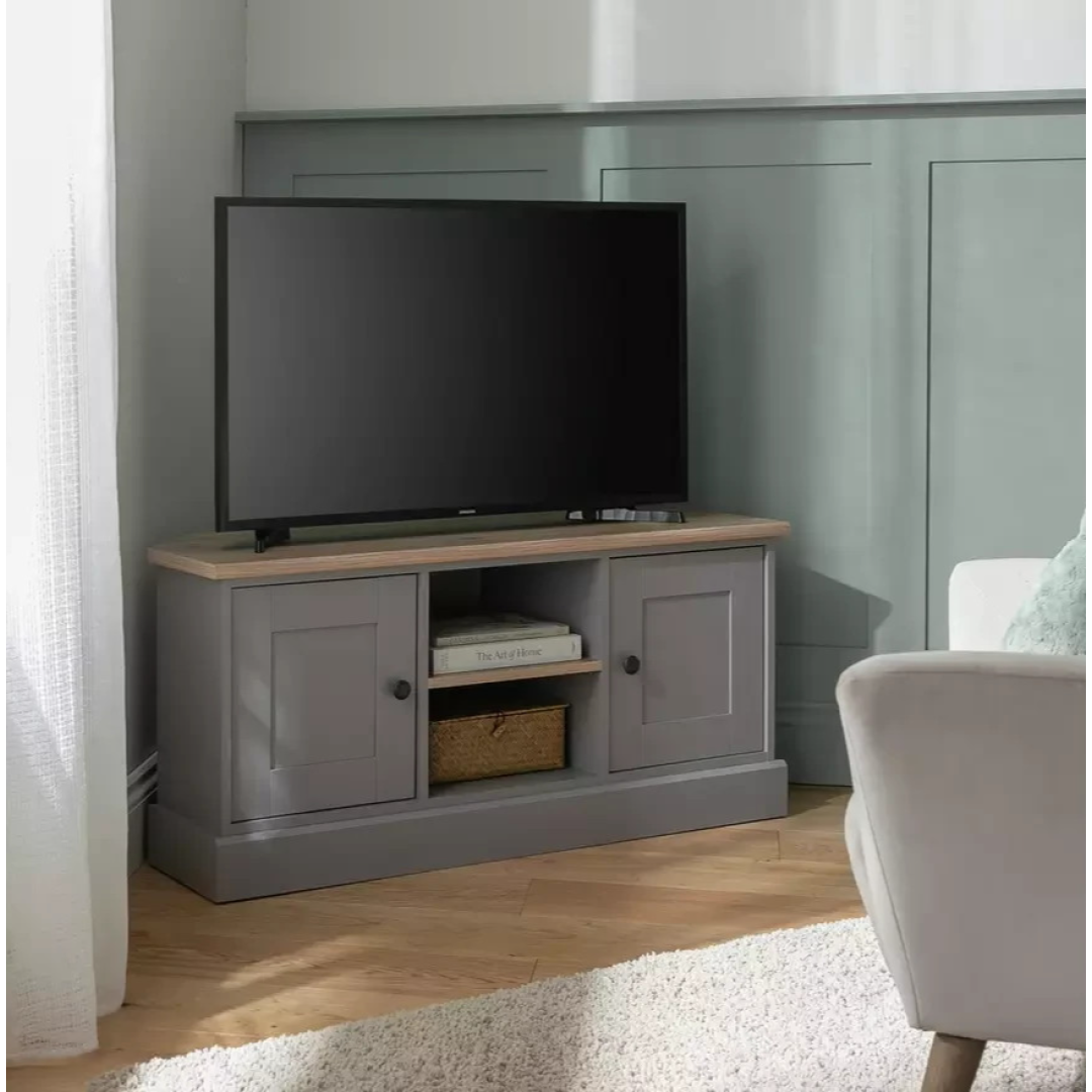 Home Winchester 2 Door Corner TV Unit Grey | Living Room TV Stand Cabinet Home Winchester 2 Door Corner TV Unit Grey | Living Room TV Stand Cabinet