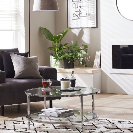 Habitat Home Boutique Round Coffee Table - Silver | Glass Top Modern Living Room