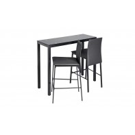 Lido Glass Dining Bar Table and 2 Chairs Black 110cm For Kitchen or Living Room