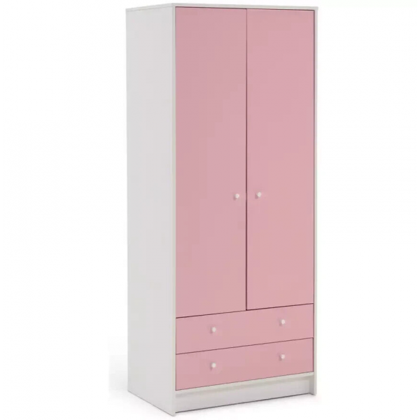 Kids Malibu 2 Door 2 Drawer Wardrobe-Pink & White
