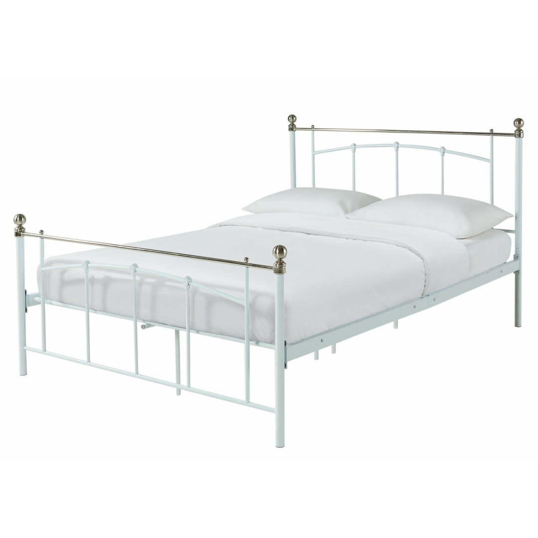 Home Yani Double Metal Bed Frame White | Sturdy Bedroom Furniture with Mattress Home Yani Double Metal Bed Frame White | Sturdy Bedroom Furniture with Mattress