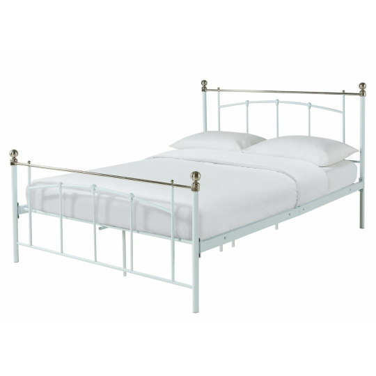 Home Yani Double Metal Bed Frame White | Sturdy Bedroom Furniture with Mattress