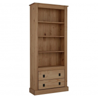 Solid Pine 2 Drawer Tall Bookcase