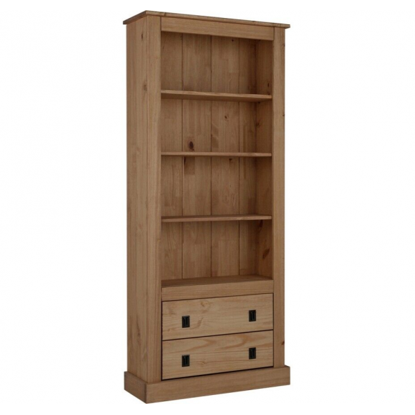 Solid Pine 2 Drawer Tall Bookcase