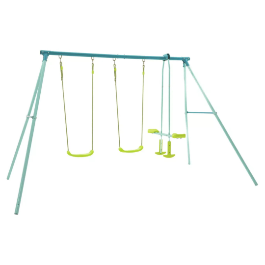 TP Toys Kids Double Swing Set With Glide Ride | Outdoor Playset 4 Seater Garden