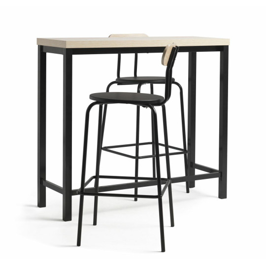 Habitat Zayn Wood Effect Bar Table & 2 Black Chairs