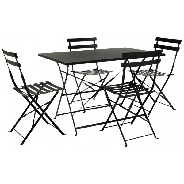 Eve 4 Seater Folding Metal Patio Set - Black (B+)