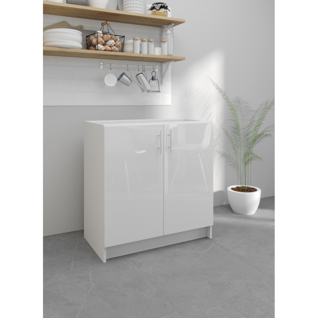 Kitchen Base Sink Cabinet 800mm Cupboard - White Gloss