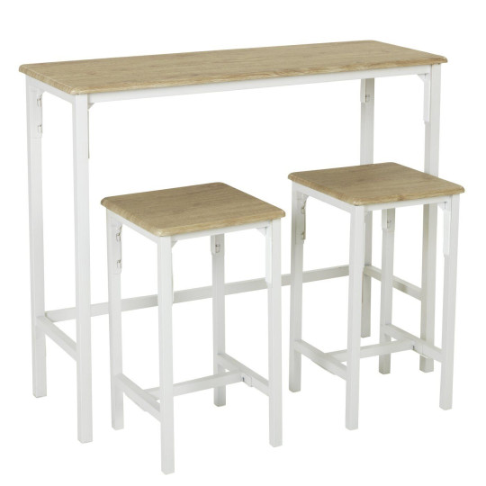 Bolitzo Bar Set & 2 Stools - Oak & White