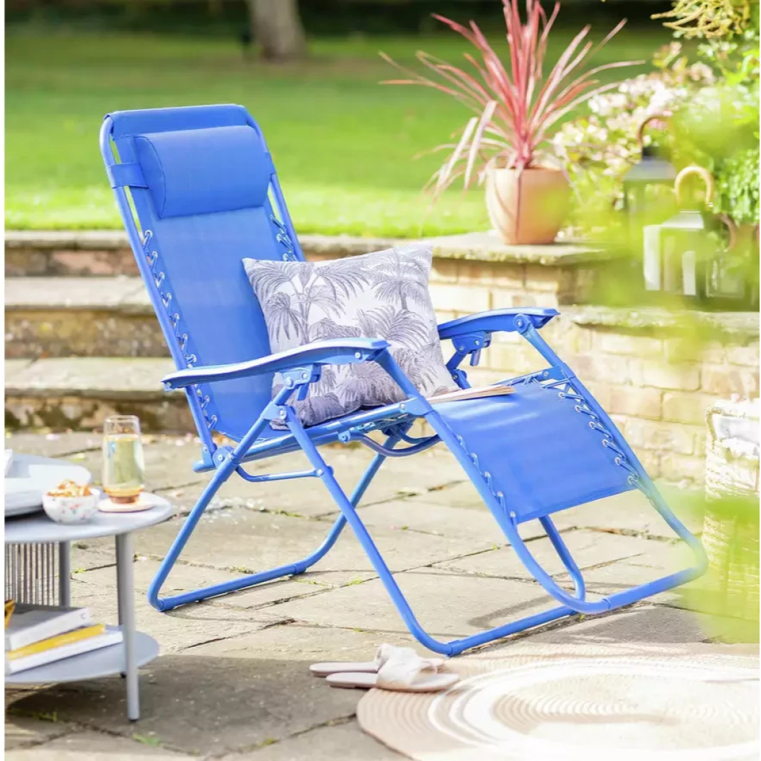 Folding Metal Zero Gravity Sun Lounger Blue | Outdoor Garden Reclining Chair Folding Metal Zero Gravity Sun Lounger Blue | Outdoor Garden Reclining Chair