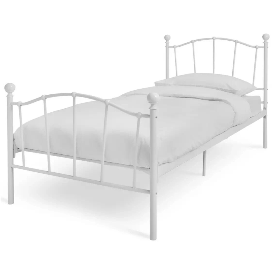 Fleur Single Metal Bed Frame - White with Single Memory Foam Mattress Fleur Single Metal Bed Frame - White with Single Memory Foam Mattress
