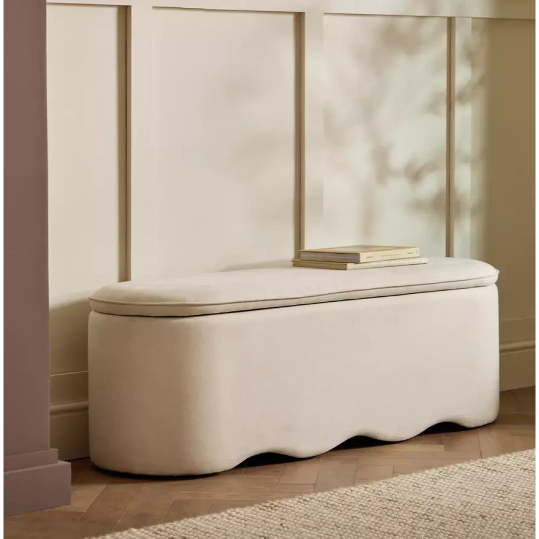 Onda Large Fabric Ottoman Natural | Storage Footstool Bench Furniture Onda Large Fabric Ottoman Natural | Storage Footstool Bench Furniture