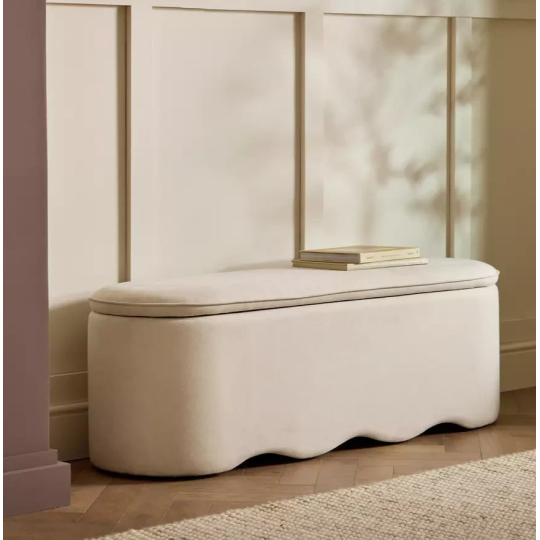 Onda Large Fabric Ottoman Natural | Storage Footstool Bench Furniture