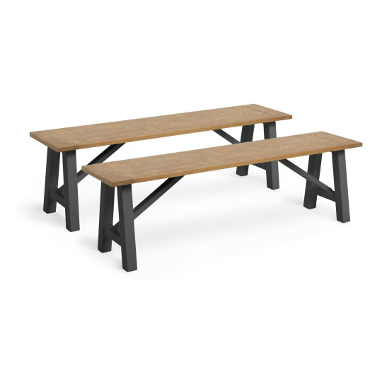 Burford Pair of Solid Wood Dining Benches - Dark Grey