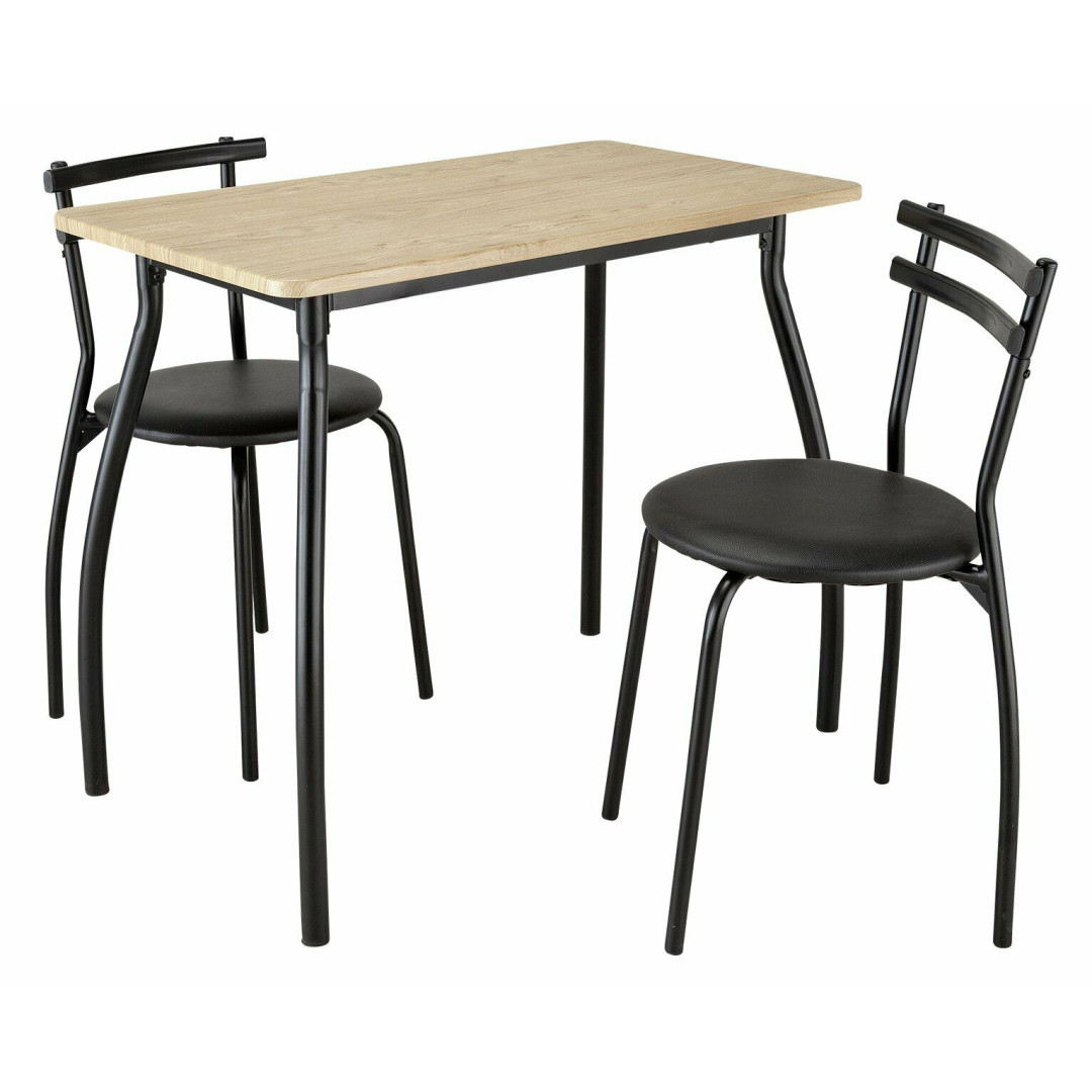 Home Leon Oak Effect Dining Table & 2 Black Chairs