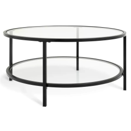 Home Boutique Round Coffee Table - Black | Glass Top Modern Living Room Table Home Boutique Round Coffee Table - Black | Glass Top Modern Living Room Table