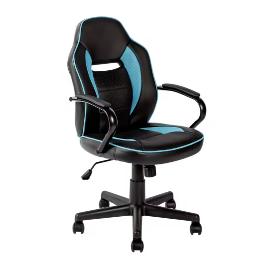 Faux Leather Mid Back Gaming Chair - Blue & Black