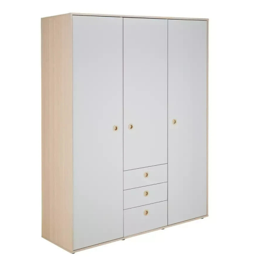 Camden 3 Door 3 Drawer Wardrobe - White & Acacia