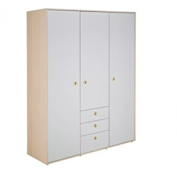 Camden 3 Door 3 Drawer Wardrobe - White & Acacia