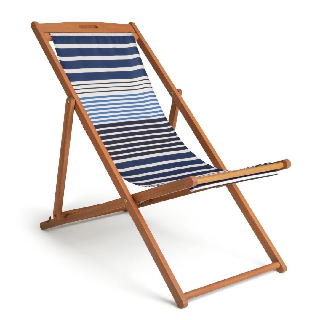 Folding Wooden Deck Chair - Blue