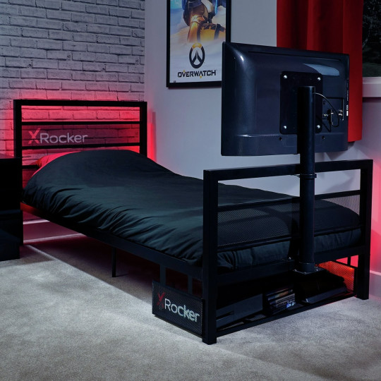 X Rocker BaseCamp TV and Gaming Bed Frame - Black | Modern Tech Bedroom