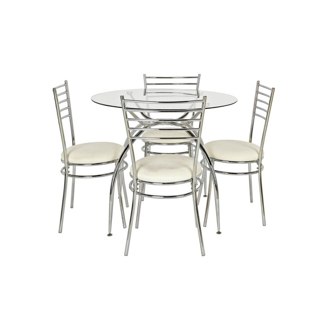 Home Lusi Glass Dining Table & 4 White Chairs
