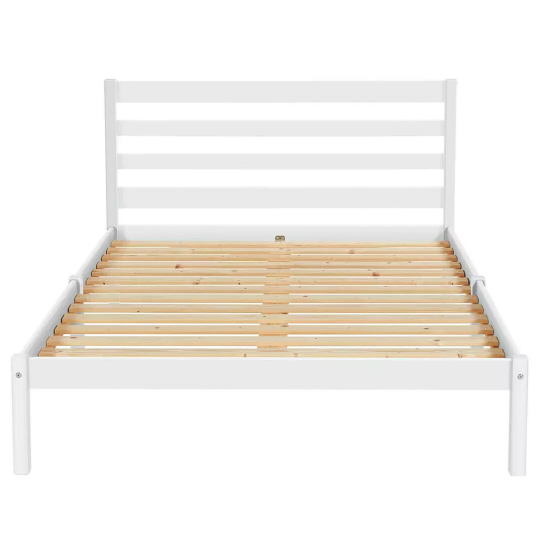 Home Kaycie Double Wooden Bed Frame White | Sturdy Strong Bedframe with Mattress