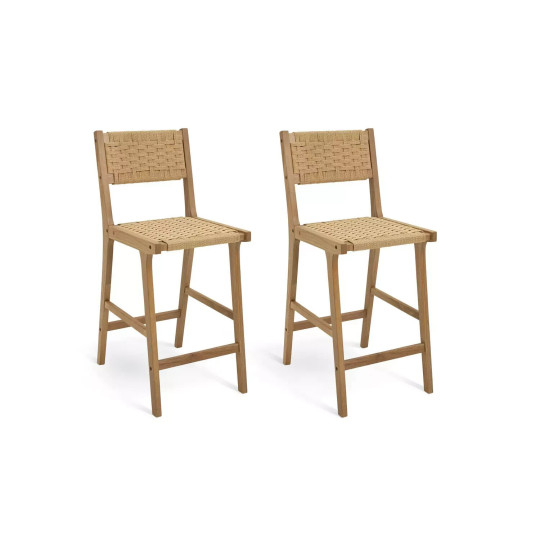 Faro Pair of Woven Oak Bar Stools - Natural