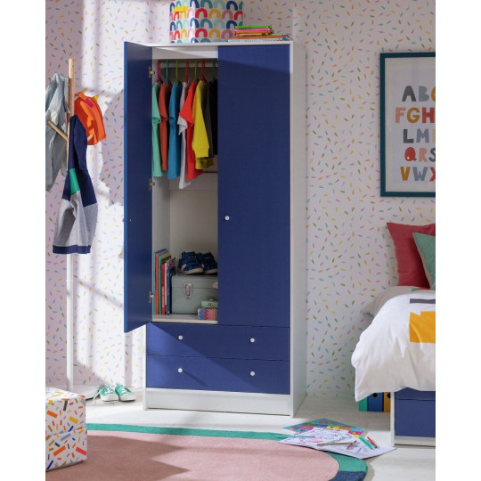 Malibu Kids 2 Door 2 Drawer Wardrobe White & Blue ( B Grade 32814 )