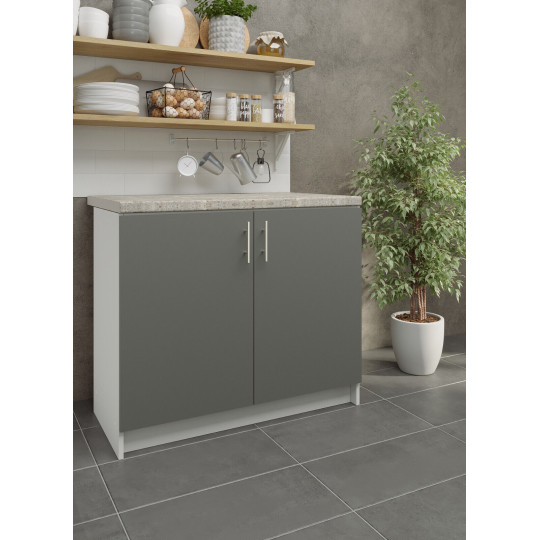 Kitchen Base Unit 1000mm Storage Cabinet & Doors 100cm - Grey Matt With Worktop