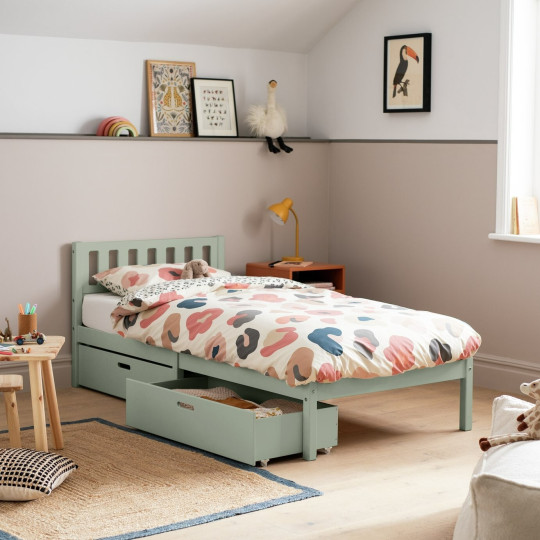 Kids Ronnie Single Bed with Drawers - Green