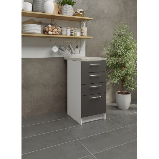 Kitchen Base Drawer Unit 400mm Cabinet & Fronts 40cm Dark Grey Matt With Worktop