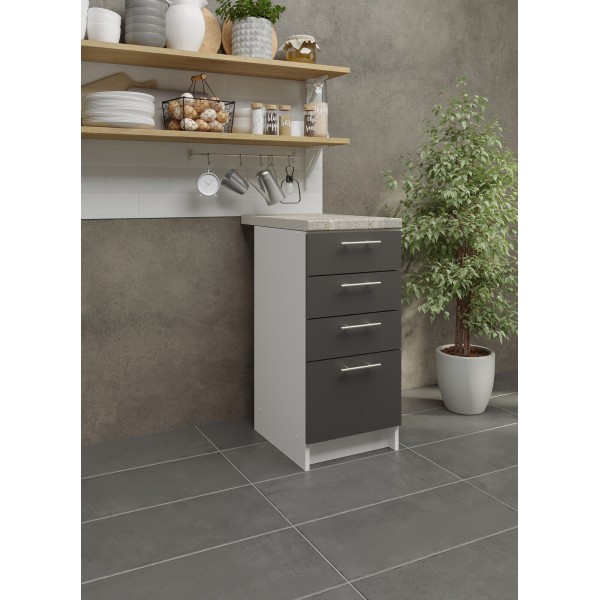 Kitchen Base Drawer Unit 400mm Cabinet & Fronts 40cm - Grey Matt With Worktop