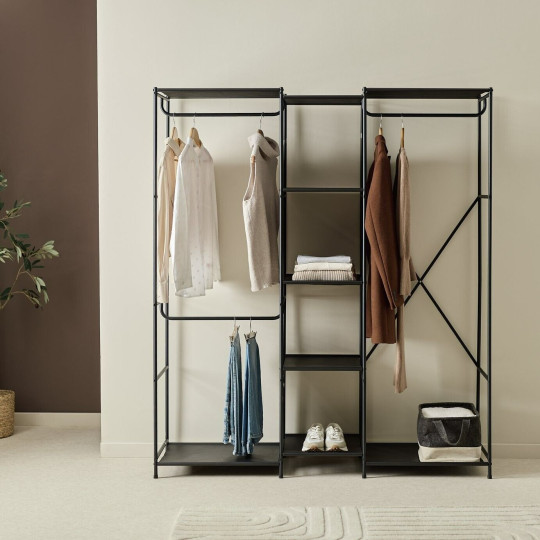 Spencer 3 Rail 6 Shelf Wardrobe - Black