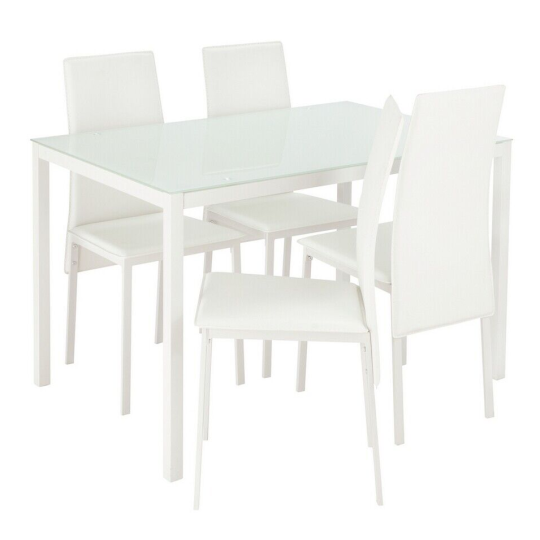 Home Lido Glass Dining Table & 4 White Chairs | Modern Kitchen Dining Furniture