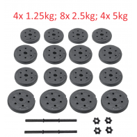 45kg Weight Plates Set For Dumbbells & Barbell - 1 Inch (20 piece) Vinyl Discs