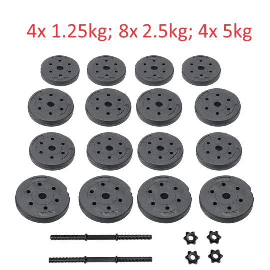 45kg Weight Plates Set For Dumbbells & Barbell - 1 Inch (20 piece) Vinyl Discs