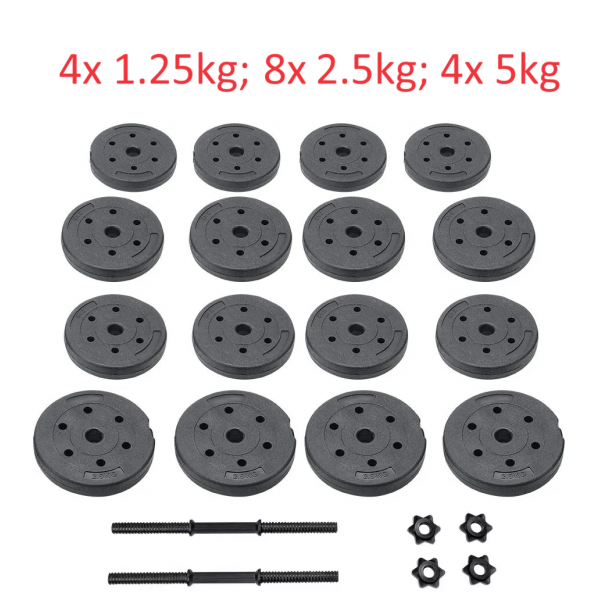 45kg Weight Plates Set For Dumbbells & Barbell - 1 Inch (20 piece) Vinyl Discs