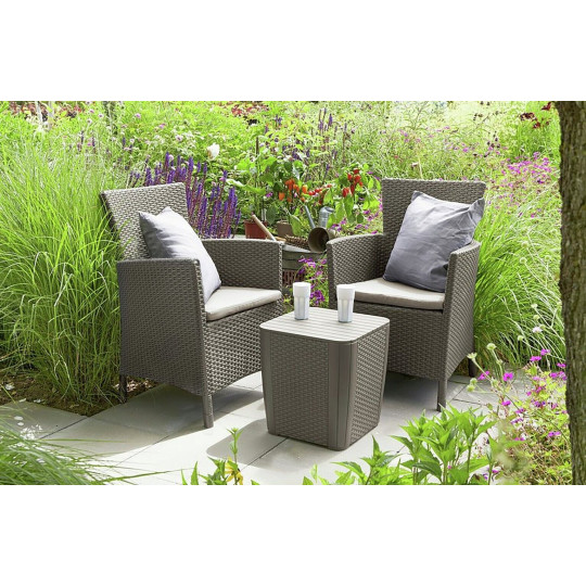 Keter Iowa 2 Seater Rattan Effect Garden Bistro Set Cream | Outdoor Patio Set