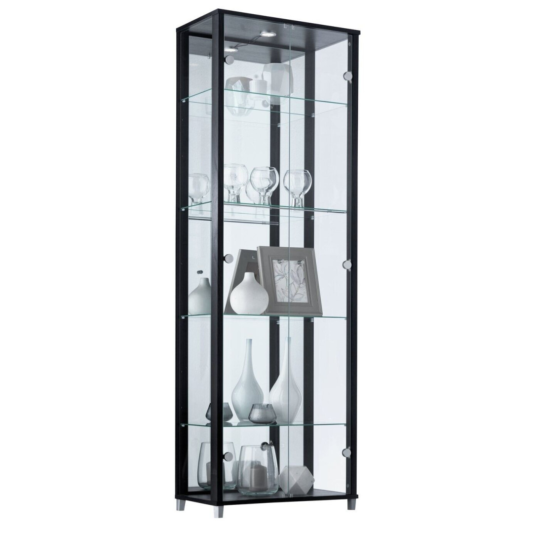 2 Door Glass Display Cabinet - Black