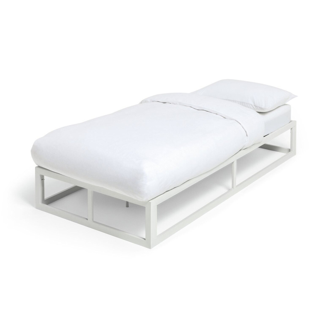 Platform Single Metal Bed Frame - White