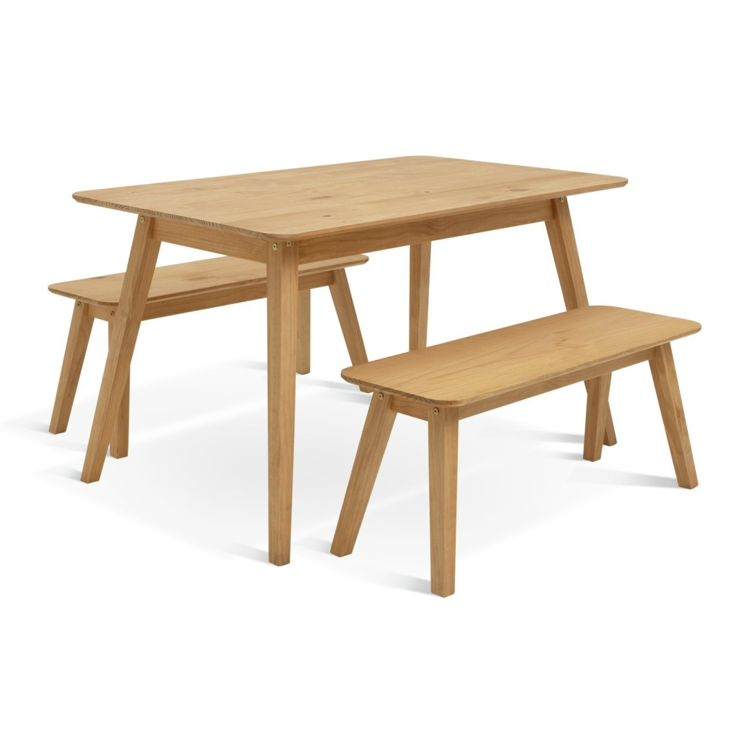 Parry Pine Dining Table & 2 Pine Benches | Natural Wood Aesthetic Parry Pine Dining Table & 2 Pine Benches | Natural Wood Aesthetic